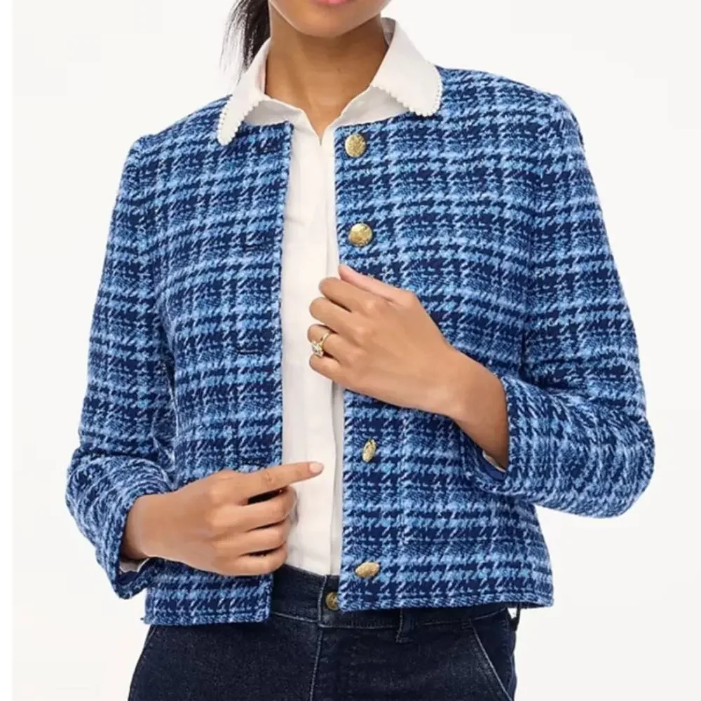 NWT J. CREW JACKET LADY BLAZER BLUE GOLD TWEED CLASSIC PREPPY WORK OFFICE CASUAL - Picture 5 of 16